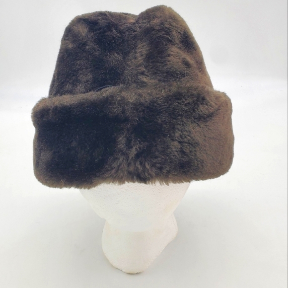 Vintage United Hatters Hat Womens Medium Winter Cossack Faux Fur Brown